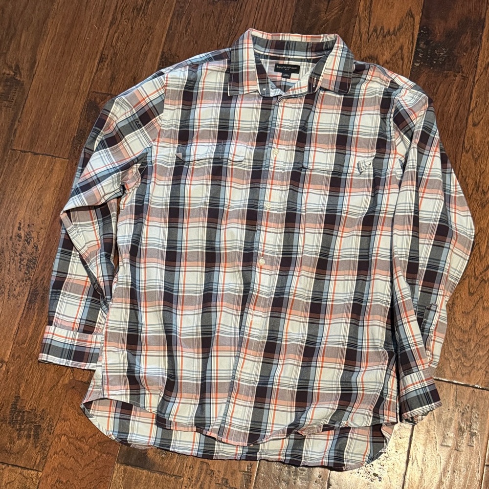 Banana Republic Black and Orange Plaid Shirt